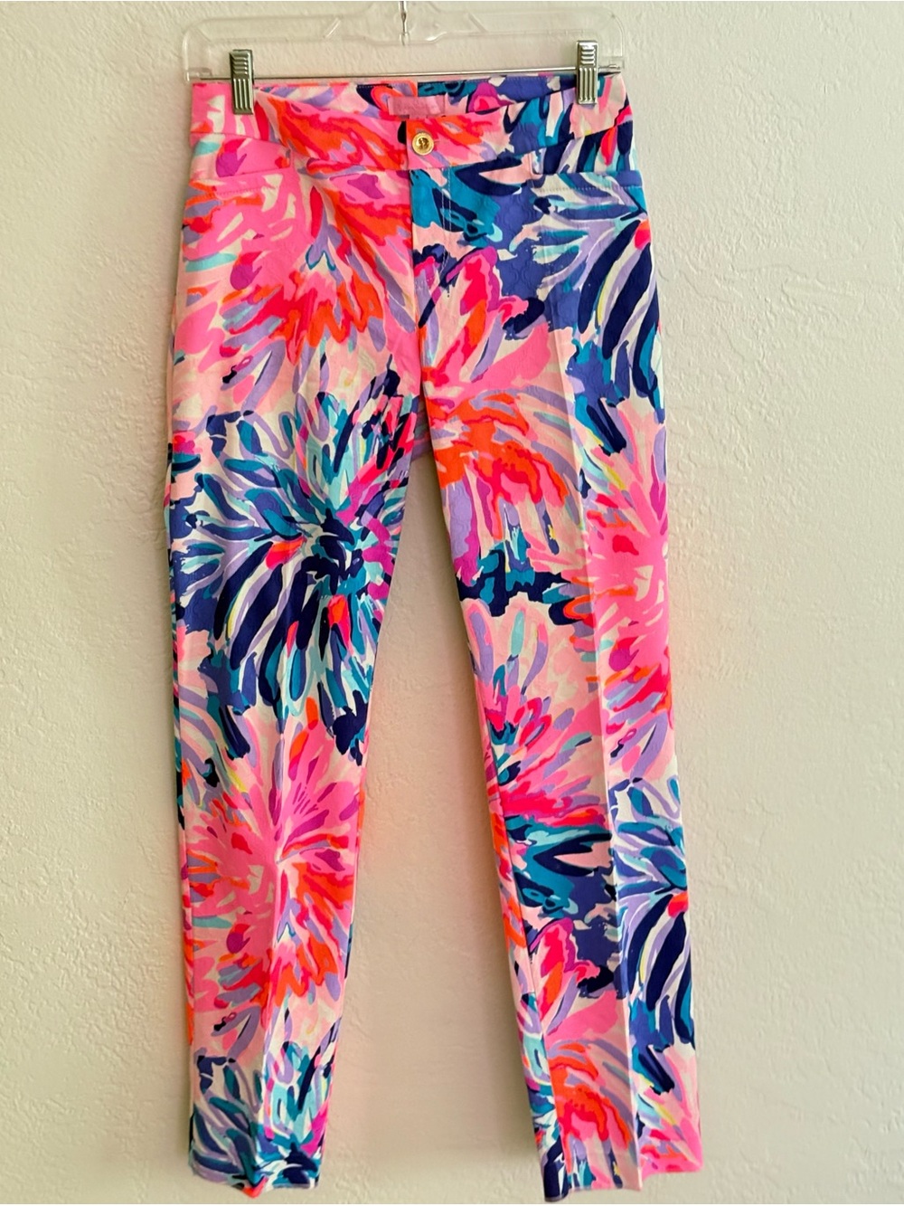 Lilly Pulitzer Kelly Ankle Pants Serene Blue Tippy Top Floral‎ Jacquard Size 8